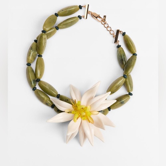 Zara Jewelry - NWT. Zara Green Colorful Double-Strand Necklace with Raised Flower Appliqué.